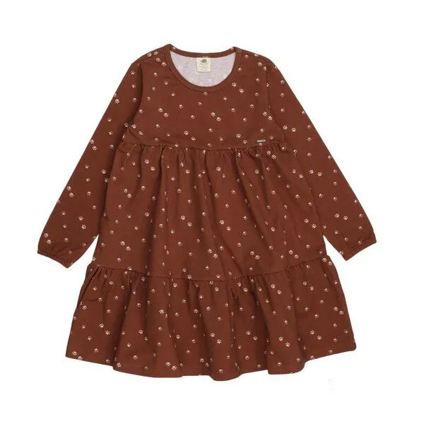Walkiddy Walkiddy Kinder Kleid GOTS-zertifiziert aus Bio-Baumwolle braun mit Tierpfoten-Muster, Braun, – Produktbild 1 von 2