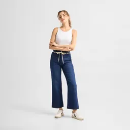 DAWN DEW Flared Cropped Soft Denim - French Pocket - Dark Blue - Dark Blue / 30 / 28 – Produktbild 1 von 1