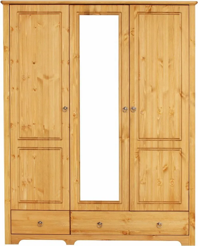 OTTO home Kleiderschrank Hugo (3 Breiten: 106/200/245 cm H/T ca. 190/58 cm) aus massiver Kiefer im Landhausstil, mit Spiegel, Beige, – Produktbild 3 von 8