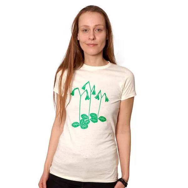 HANDGEDRUCKT HANDGEDRUCKT "Moosglöckchen" Frauen-T-SHIRT von Earth Positiv, Ecru, – Produktbild 1 von 3