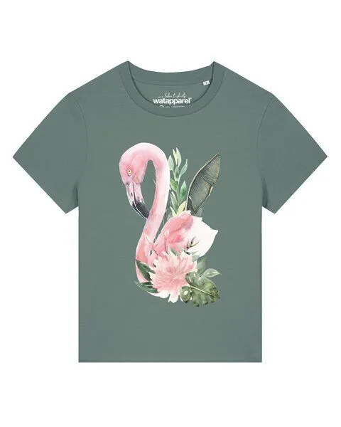 watapparel watapparel T-Shirt Frauen Flamingo mit Blumen, Green bay, – Produktbild 1 von 2