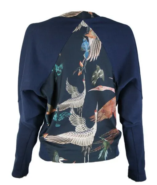 FORMAT FORMAT Pulli, Longsleeve CIRC sweater, Mit vogelprint-einsatz (blau), – Produktbild 1 von 2