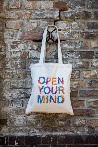 Divasya Divasya Jutebeutel mit Yoga-Motiv aus 100% feste Biobaumwolle | Yoga Geschenk, Open your mind, – Produktbild 1 von 3