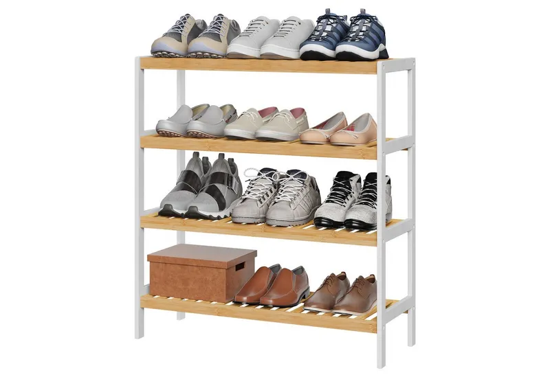 SONGMICS SONGMICS Schuhregal Schuhablage, Schuh-Organizer, für Wohnzimmer, Schlafzimmer, Badezimmer, Bambus, 4 Ebenen, Regal für Schuhe, Pflanzen, Bücher, 26x70x75,5 cm, Beige, – Produktbild 1 von 5