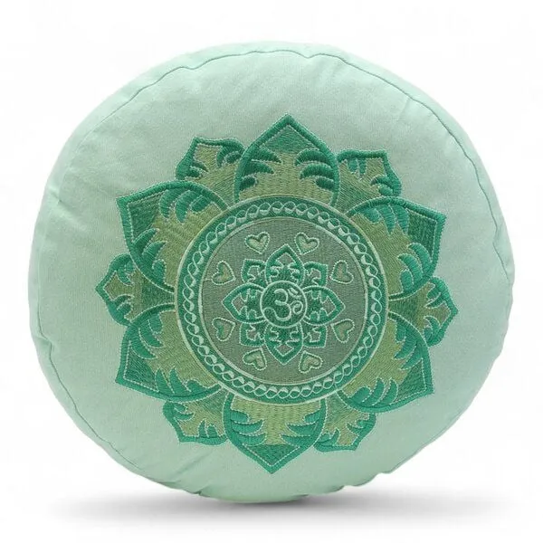 BAGHI BAGHI Meditationskissen Rund Om Bestickung - Sitzhöhe 15cm Bio-Baumwolle kbA, Pistazie, – Produktbild 1 von 4