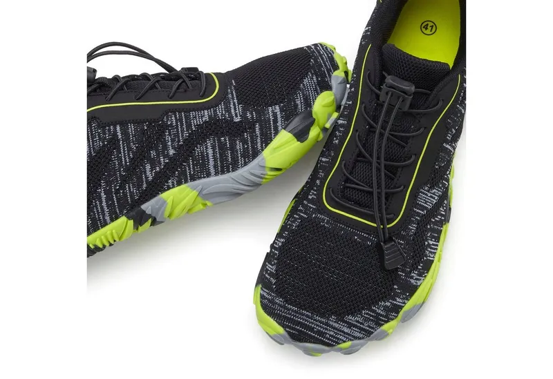 John Devin John Devin Freizeitschuh, Halbschuh, Turnschuh, Barfußschuh Sneaker mit elastischen Bändern für schnelles Reinschlüpfen, Unisex VEGAN, Gelb|schwarz, – Produktbild 5 von 5