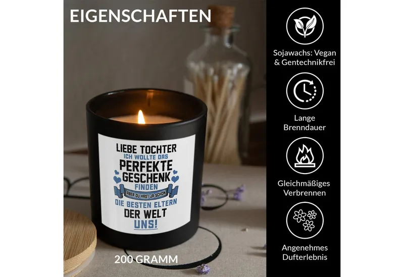 22Feels Duftkerze Deko Tochter Geschenk v Mama 18 Geburtstag Weihnachten Abitur Mädchen, MADE IN GERMANY, Europäisches Sojawachs, Handgegossen, Schwarz, – Produktbild 2 von 4