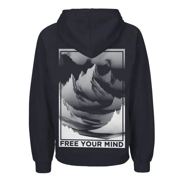 HANDGEDRUCKT HANDGEDRUCKT "Free Your Mind" Männer Hoody aus reiner Biobaumwolle (kbA), Navy, – Produktbild 1 von 3