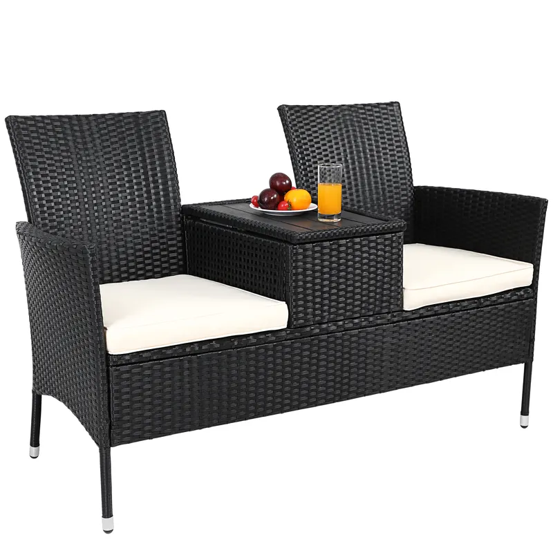 Casaria® Polyrattan Kino Bank Schwarz 143x67x87cm, Schwarz, – Produktbild 1 von 2