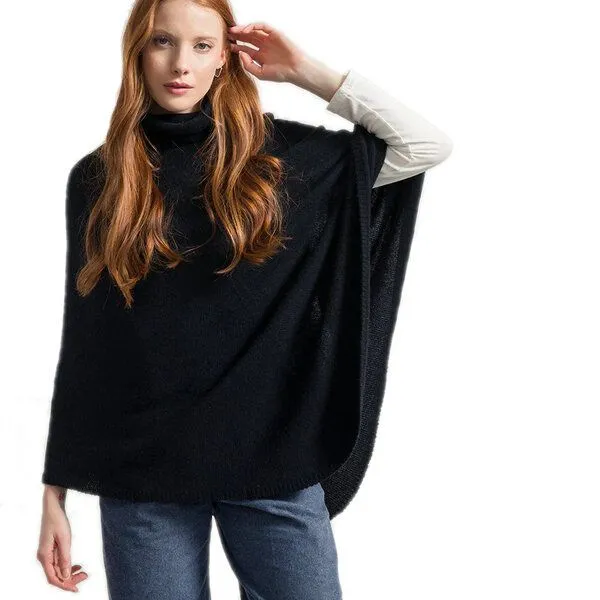 Rifò - Circular Fashion Made in Italy Rifò - Circular Fashion Made in Italy Damen-Poncho Elisabetta aus recycelter Kaschmirwolle, Schwarz ardesia, – Produktbild 2 von 3