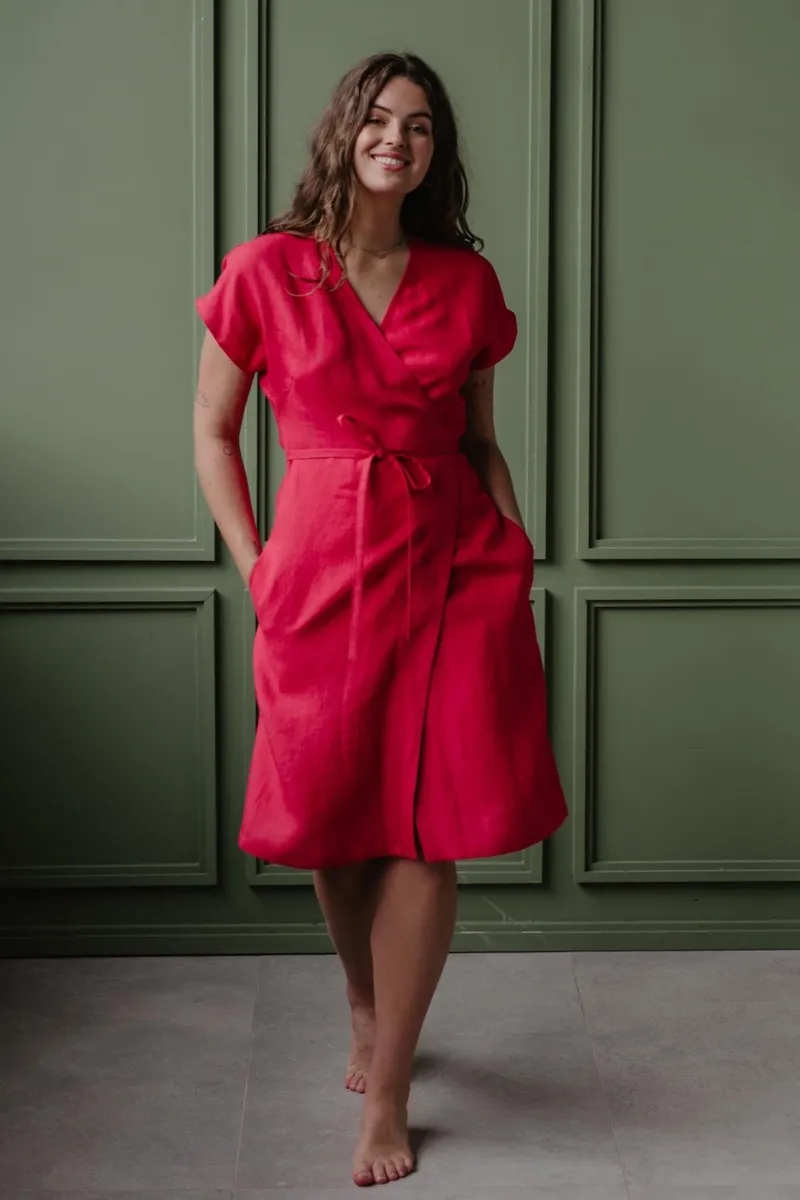 AmourLinen AmourLinen Damen vegan Wickelkleid Olivia Viva Magenta, Dunkelpink, – Produktbild 2 von 2