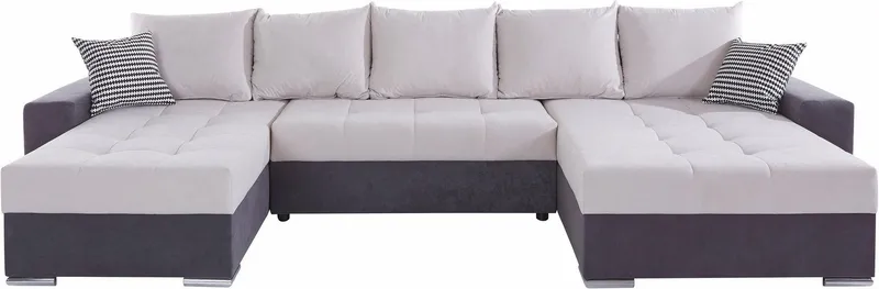 COLLECTION AB Wohnlandschaft Josy XXL U-Form, B: 333 cm, mit 2 Recamieren 77 & 97 cm, Schlaffunktion, Bettkasten & 2 Zierkissen, Federkern, Grau, – Produktbild 3 von 5