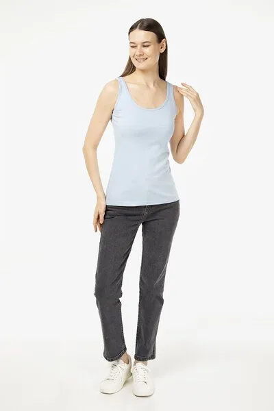 Evermind Evermind Damen Tanktop aus Bio-Baumwolle, Blauer nebel, – Produktbild 4 von 4