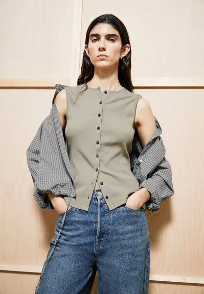 ARMEDANGELS ARMEDANGELS RIB BUTTON Damen Top aus Bio-Baumwoll Mix, Light sage, – Produktbild 4 von 5