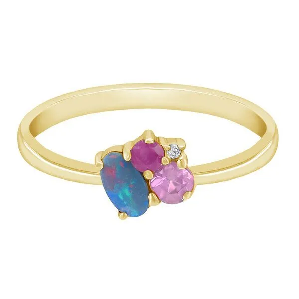 Eppi Eppi Goldener Cluster-Ring mit Opal, Rubin, Saphir und Diamant Caily, Gelb, – Produktbild 1 von 4