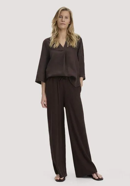 hessnatur hessnatur Jersey Hose Wide Leg Relaxed aus reiner Bio-Baumwolle mit Leinen, Kakao braun, – Produktbild 1 von 3