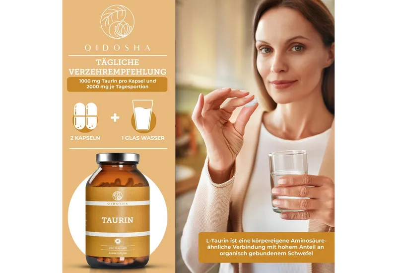 QIDOSHA L-Taurin Kapseln 1000 mg Hartkapsel, 269.3 g, Taurin Supplement – Produktbild 3 von 5