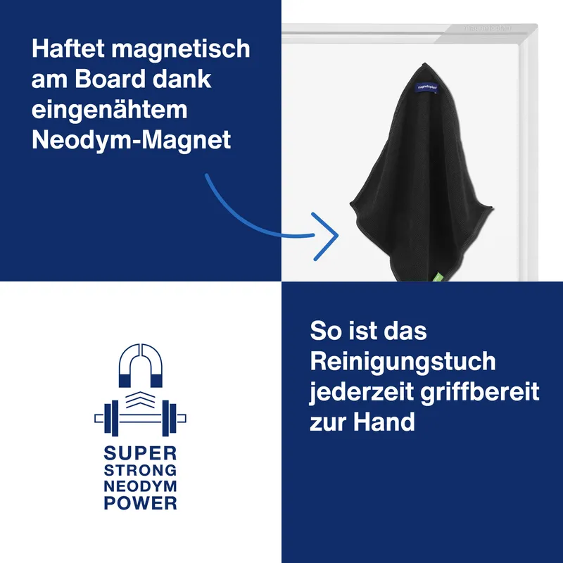 magnetoplan magnetoplan Mikrofasertuch, magnetisch, für Tafeln "ecoAware" aus RC-PET, Schwarz, – Produktbild 1 von 3