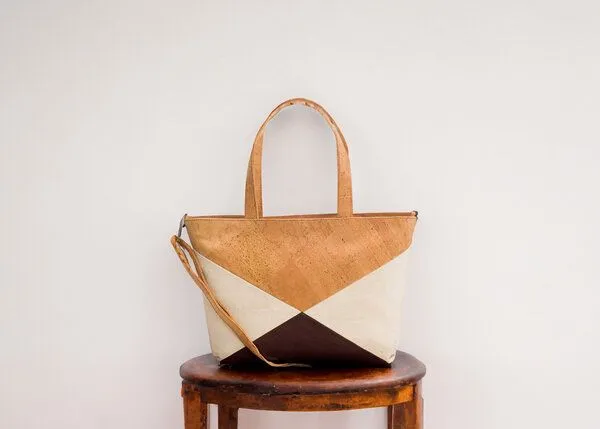 Kork-Deko Kork-Deko Kork-Handtasche beige-braun-weiß (Shopper) – Produktbild 3 von 6