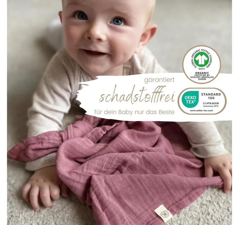 Babydecke Spucktücher, Mulltücher 4er-SET, 64x64 100% GOTS BIO-Baumwolle, DIKOS, PREMIUM Qualität atmungsaktiv, nachhaltig, plastikfrei, kuschelweich, Beere creme, – Produktbild 3 von 5