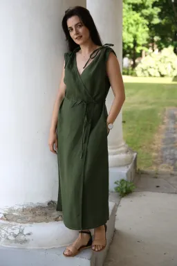 Amber Linen Amber Linen Damen vegan Wickelkleid Dubai Waldgrün – Produktbild 1 von 1