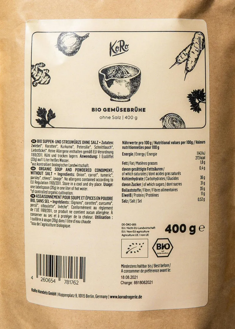 KoRo Bio Gemüsebrühe ohne Salz 400 g – Produktbild 4 von 5