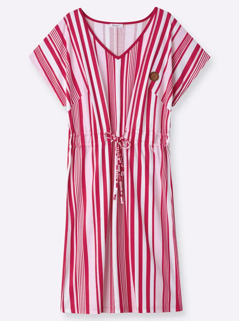 sheego sheego Jerseykleid weiß-rot-gestreift, Weiß-rot-gestreift, – Produktbild 1 von 2