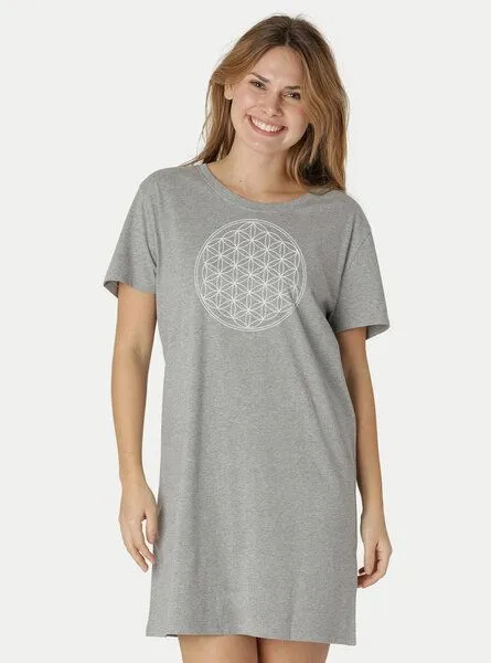 Peaces.bio - handbedruckte Biomode Peaces.bio - handbedruckte Biomode Longshirt Die Blume des Lebens, Hellgrau, – Produktbild 2 von 2
