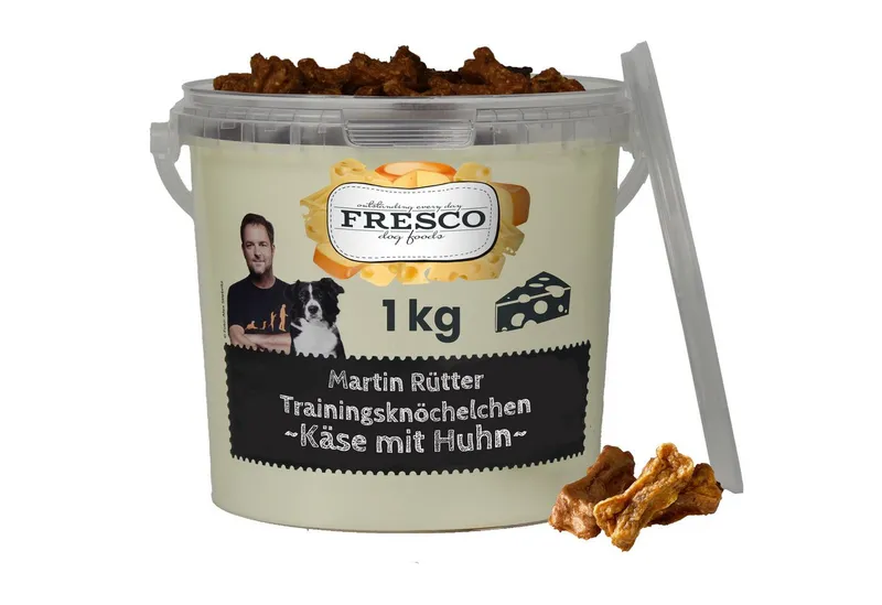 Fresco Dog Martin Rütter Trainingsknöchelchen Huhn mit Käse 1kg, Snack für: Hunde, Getreidefrei, zuckerfrei, unwiderstehlich lecker – Produktbild 1 von 5