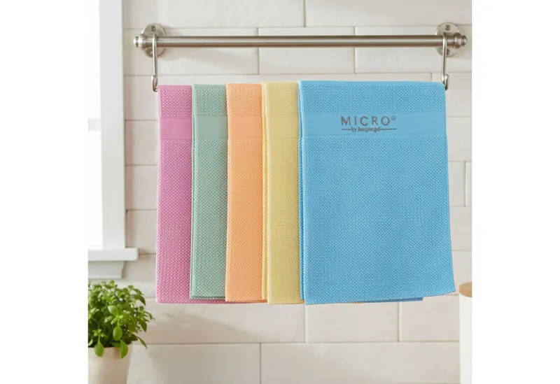 Micro by Jungengel Premium Reinigungstücher Geschirrtücher Allzwecktücher Mikrofasertuch Mikrofasertuch (20% Polyamide&80% Polyester, 42x68 cm, 5-tlg., Vegan-Label, Extrem saugfähig, Streifen- & fusselfreies Reinigen), Bunt, – Produktbild 2 von 5
