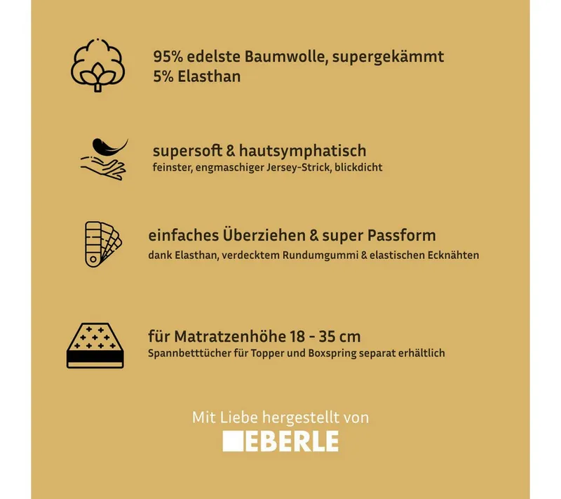 bellana Spannbettlaken bellana deluxe mit Elasthan, Jersey 230 g/m², Premium-Qualität, Jersey-Elasthan, Gummizug: rundum, (1 Stück), mit 5% Elasthan, für Matratzen bis 35cm Höhe, bügelfrei, faltenfrei, Gelb, – Produktbild 3 von 6