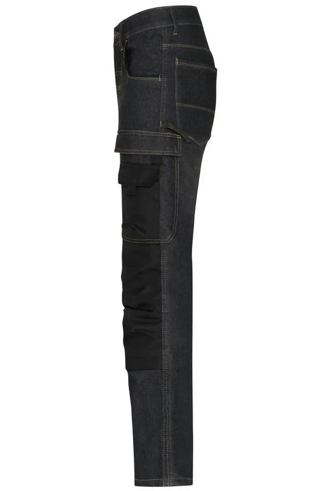 James & Nicholson James & Nicholson Arbeitshose Robuste Herren Arbeitshose aus Stretch-Denim-Jeans JN875 Reißfeste Dreifachnaht, Schwarz, – Produktbild 3 von 3