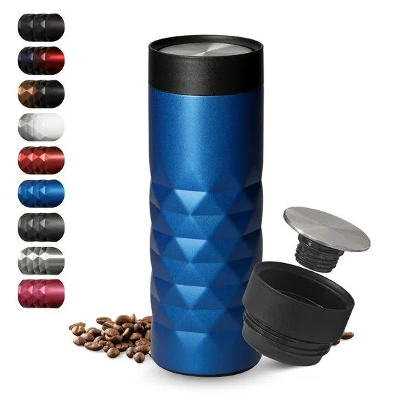elasto elasto Thermobecher 440 ml aus Edelstahl - doppelwandiger Kaffeebecher to go - auslaufsicherer Isolierbecher, Blau, – Produktbild 1 von 4