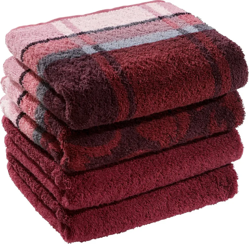 Erwin Müller Handtuch Handtuch "Ludwigsburg" 4er-Pack, Jacquard, Walk-Frottier Uni/Karo/Ornamente, Rot, – Produktbild 1 von 4