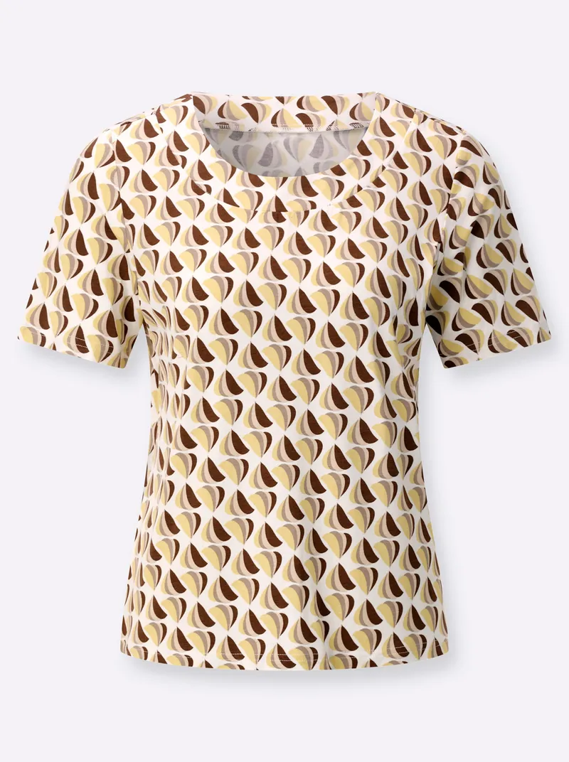 Witt Rundhalsshirt zitrone-braun-bedruckt, Zitrone-braun-bedruckt, – Produktbild 1 von 2