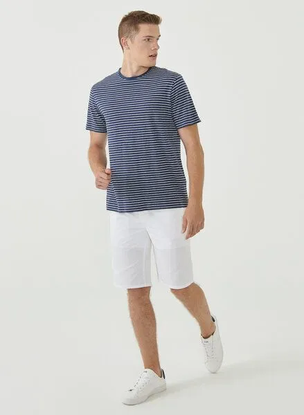 ORGANICATION ORGANICATION Gestreiftes T-Shirt aus Bio-Baumwolle und Leinen, Navy/off white, – Produktbild 2 von 4