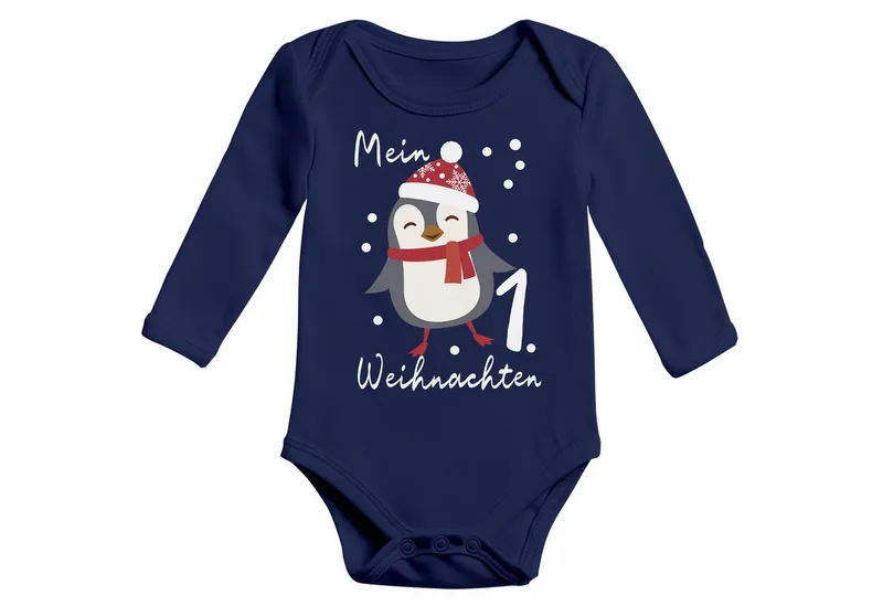 MoonWorks Body Baby Body langarm Mein erstes Weihnachten Pinguin Aufdruck XMAS, Blau, – Produktbild 2 von 2