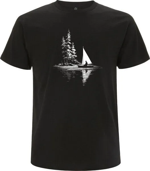 Spreecult Spreecult Segelboot - Bio und Fair - Männer Unisex T-Shirt - Wald Wasser, Schwarz, – Produktbild 2 von 2