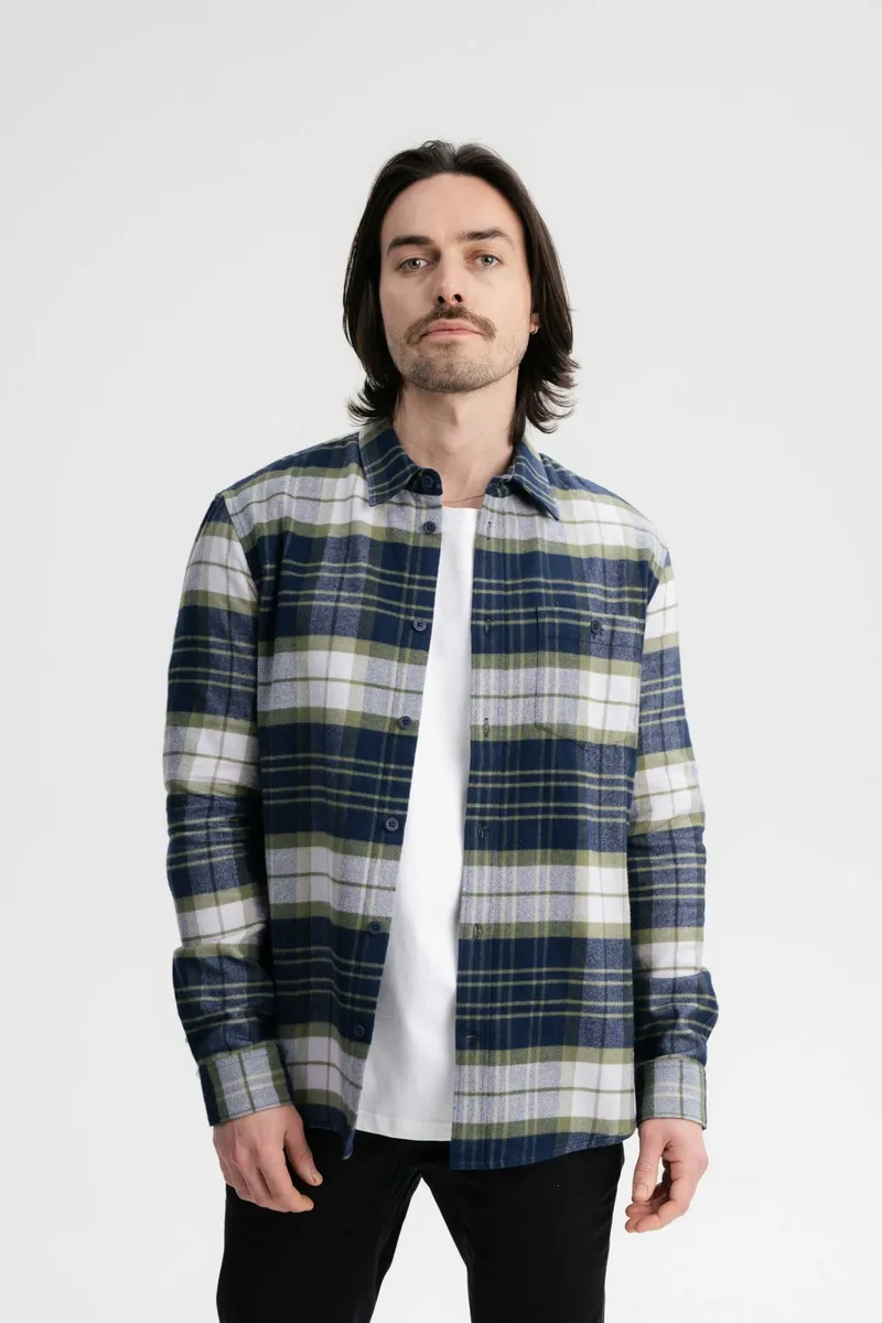 MELA MELA Herren vegan Hemd Flanell Sahel Navy / Lavendel Check, Extra dunkelblau, – Produktbild 2 von 2