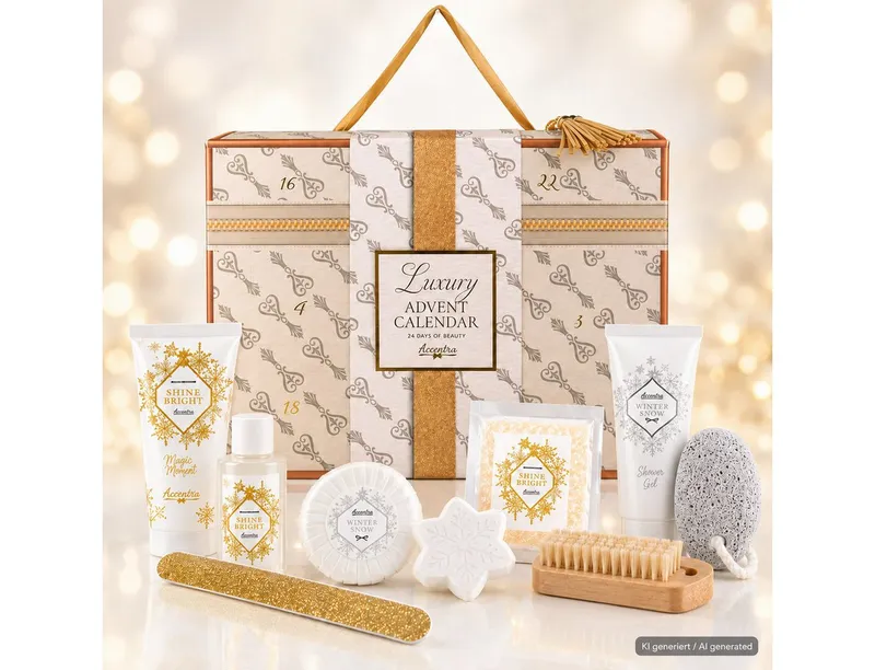 Accentra Accentra Kosmetik-Adventskalender LUXURY CASE für Frauen - XXL Beauty Weihnachtskalender Körperpflege (Packung), Vegane Kosmetik, Designed in Germany, Goldfarben, – Produktbild 5 von 5