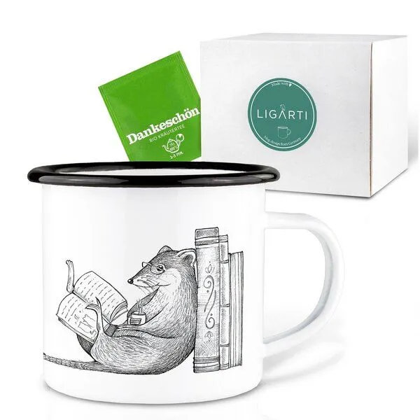 LIGARTI Emaille Tasse – Leseratte – LIGARTI Tiermanufaktur – Produktbild 3 von 4