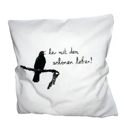 Hirschkind Hirschkind Bio-Kissenbezug 'Schönes Leben mit Amsel' weiß, 40*40cm – Produktbild 1 von 1