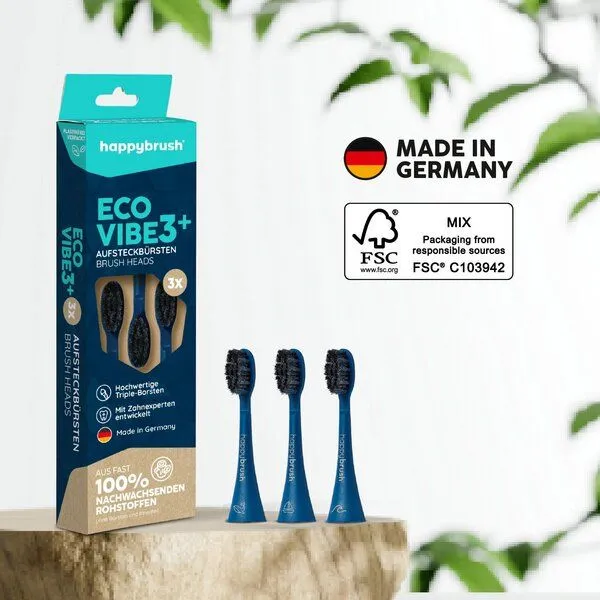 happybrush happybrush Aufsteckbürsten Eco Vibe 3+ 3er Set, Ocean(blau), – Produktbild 4 von 5