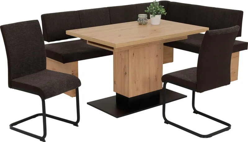 HELA Säulen-Esstisch Lorena T, ausziehbar 120-180 cm, Braun|schwarz, – Produktbild 3 von 4