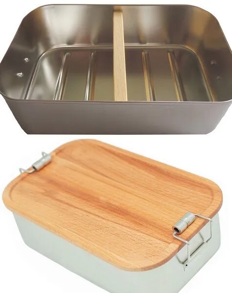 Cameleon Pack Cameleon Pack XL Edelstahl Lunchbox mit Deckel und Trennsteg aus heimischem Buchen Holz – Produktbild 3 von 5