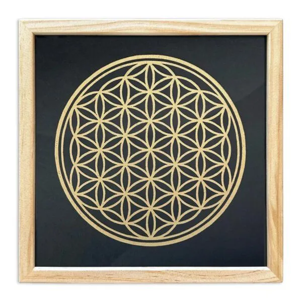 Veskor Cassiopeia Veskor Cassiopeia Gerahmt | BLUME DES LEBENS I Heilige Geometrie Linoldruck | 20 × 20 cm in 22 × 22 cm Rahmen | Gold auf Schwarz, Gold, – Produktbild 2 von 3