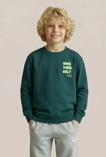 THE FACE OF ELEMENTS The Face of Elements Good Vibes Only - Relaxed Fit Kids Sweatshirt aus 100% Bio-Baumwolle, Dark forrest (grün), – Produktbild 2 von 4
