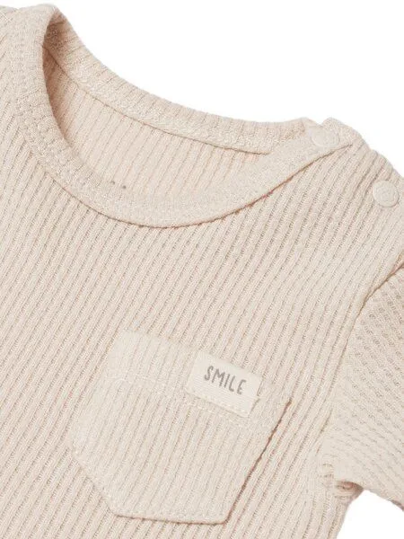Biorganic Biorganic Waffle Smile Baby Langarmbody, Beige, – Produktbild 3 von 4