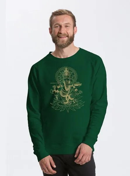 Peaces.bio - handbedruckte Biomode Peaces.bio - handbedruckte Biomode Bio Herren-Sweatshirt Ganesha, Flaschengrün, – Produktbild 1 von 2