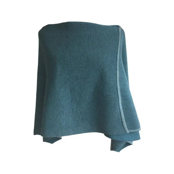 austriandesign.at austriandesign.at DreieckPoncho reversibel dünn aus extrafeiner Merinowolle, Petrol/blaupetrol, – Produktbild 2 von 3